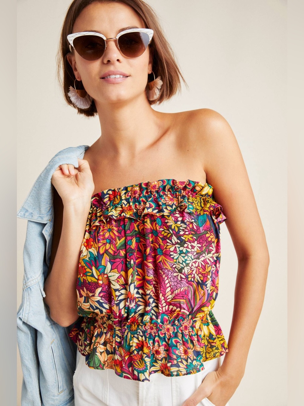 Anthropologie Maeve Adelaide Strapless Blouse Anthro Tank Top Floral Medium